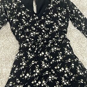 Eclipse Black and White Floral Long Sleeve Dress